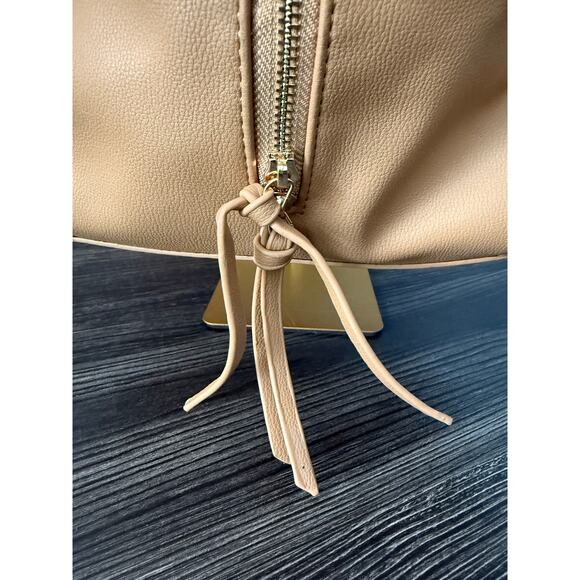 Faux Leather Tan D-Ring Middle Zip Hobo Bag - Picture 6 of 6